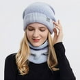thumbnail image 3 of Womens Slouchy Beanie and Scarf Set for Girls Warm Knit Winter Ski Hat with Fleece Lined, 3 of 4