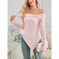 thumbnail image 3 of Womens Cute Bow-Knot Off Shoulder Knitted Sweater Shirt Tops Side Slit Pullover Trendy Y2k Aesthetic Clothes Pink XL, 3 of 8