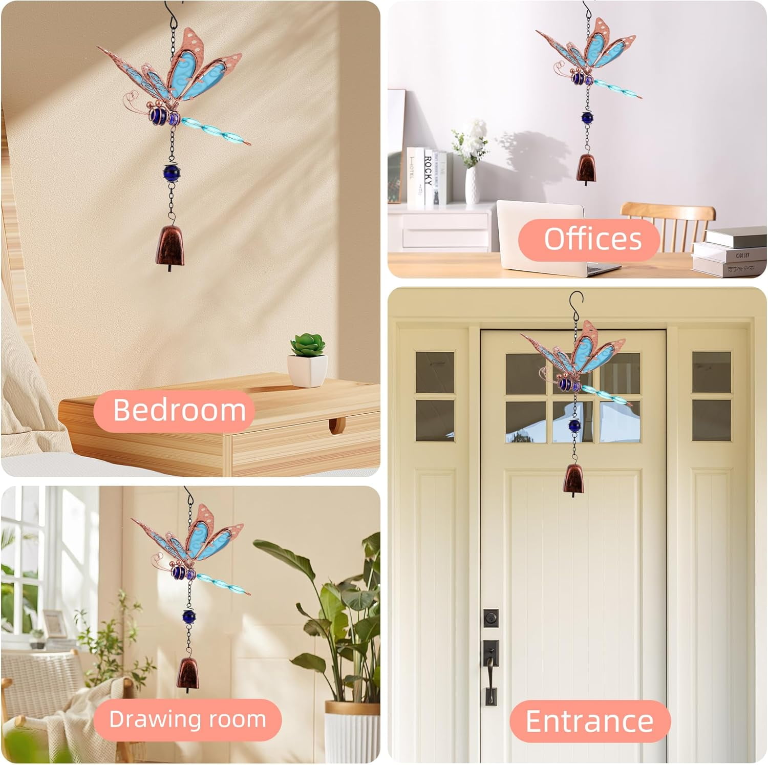 ABPETE Dragonfly Wind Chimes, Garden Glass Bell Glow Wind Chimes for Home, Party, Festival Decor, Garden Decoration Indoor/Outdoor,Lifelike Dragonfly Deep Tone Style