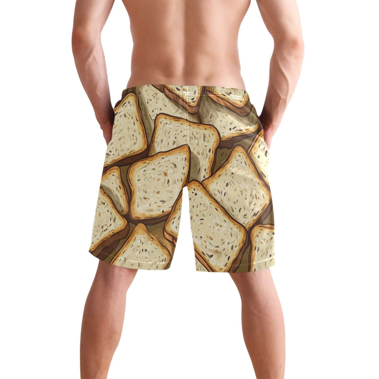 Ckdifva Bread Slices Men's Board Shorts Swim Trunks Drawstring Summer Beach Golf Shorts Quick Dry with Pockets
