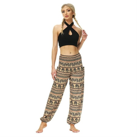 

Women s Boho Yoga Pants Smocked Waist Harem Baggy Hippie Beach Pants Palazzo Lounge Comfy Elephant Pajama