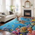 thumbnail image 2 of Ocean Diving Cat Area Rugs 8'x10', Washable Small Throw Rugs for Living Room Patio, Coastal Coral Fish Marine Life Indoor Outdoor Rug Non-Slip Low Pile Carpet Runner Reversible Floor Mats, 2 of 8