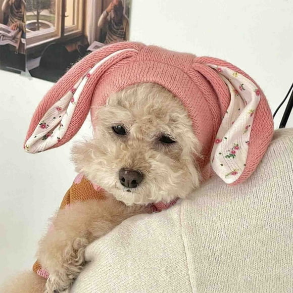 Oreilles de lapin mignonnes Bonnet tricoté pour animaux de compagnie Capuche de Pâques Chats Chats Décoration de chien mignon,PENDANE,Pink