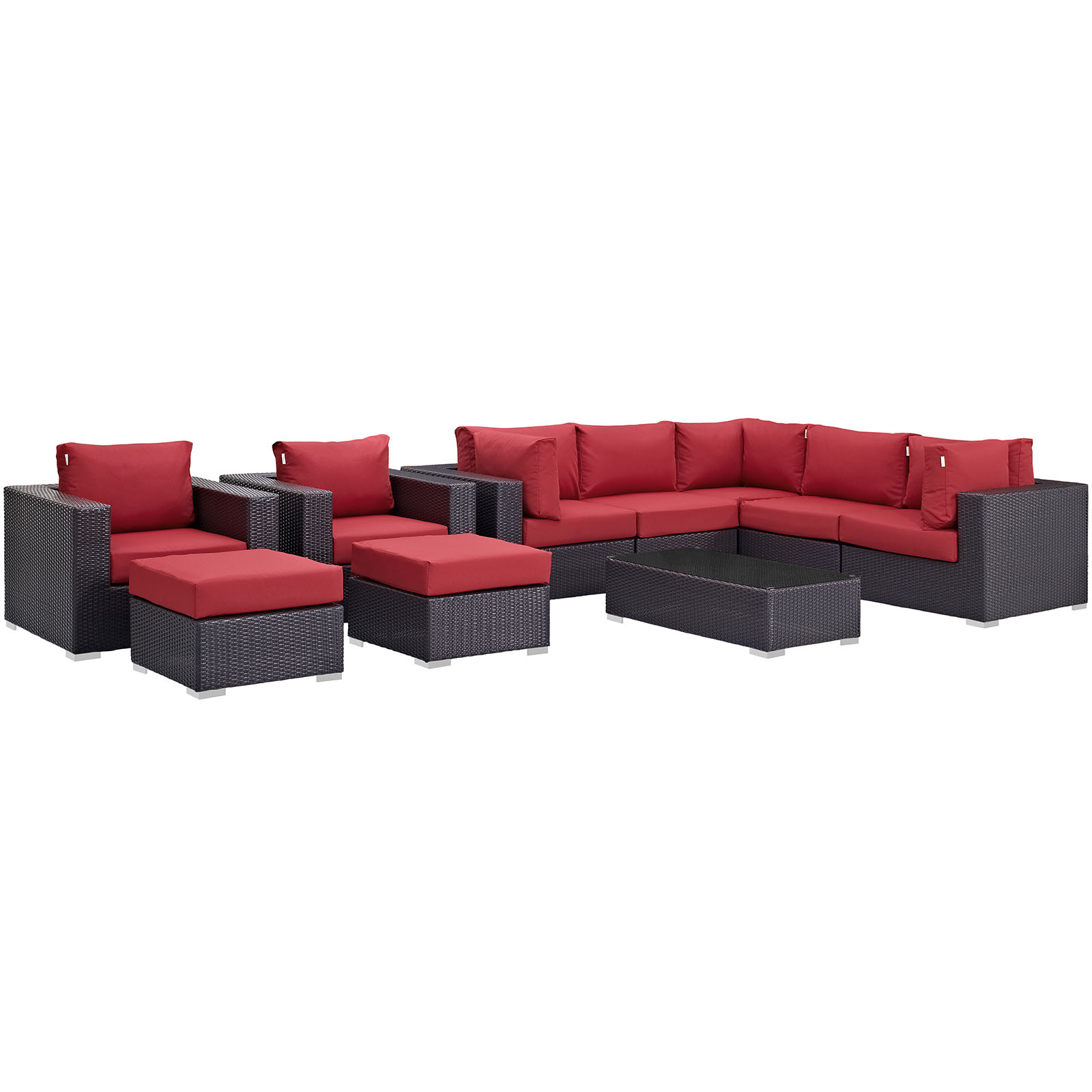Modway Convene 10 Piece Outdoor Patio Sectional Set in Espresso Red - image 2 of 9