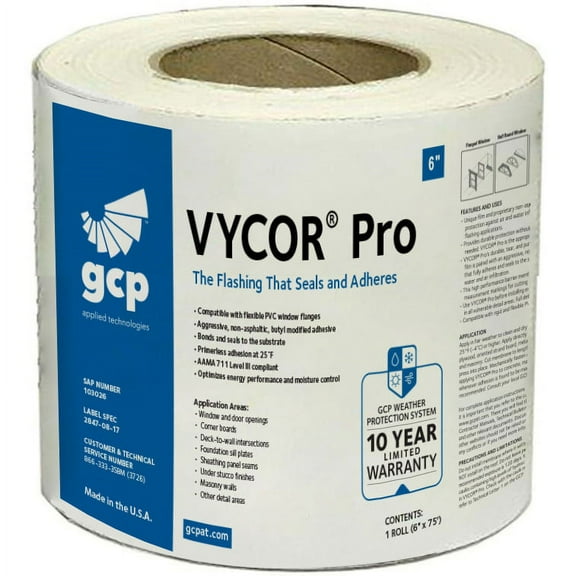 Grace Vycor PRO Self Adhering Flashing - 6 in - Single Roll