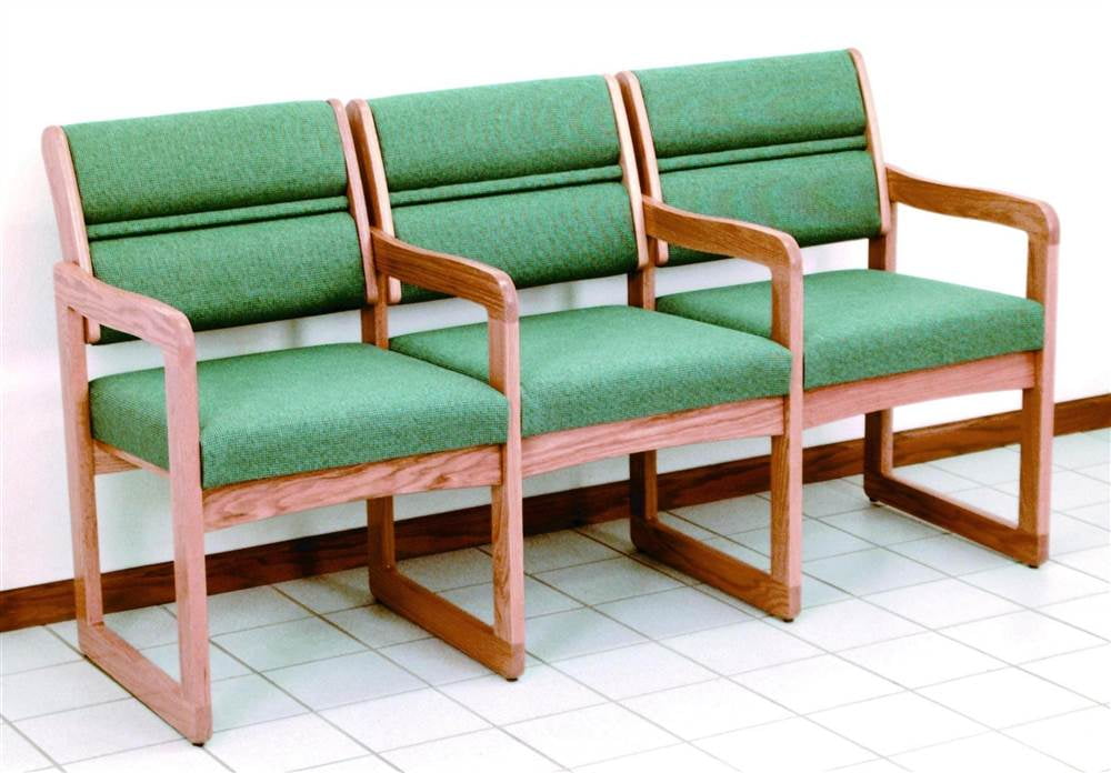 triple office reception chairs in light oak frame w padded reception seats