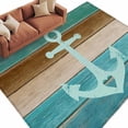 thumbnail image 2 of 5'x8' Area Rugs, Teal Blue Brown Anchor Indoor Outdoor Area Rug for Living Room Bedroom, Vintage Nautical Coastal Ocean Wooden Washable Bathroom Rugs Kitchen Floor Carpet Mats Home Decor Aesthetic, 2 of 8