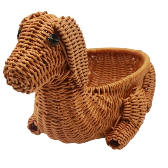 Woven Dog Shaped Storage Basket Dog Shape Rattan Cute Imitation Rattan Organizing Basket For Snacks Desktop Decor Multi Functional Decorative Storage Home