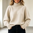 thumbnail image 6 of Xaqiouau Women's Turtleneck Sweater High Neck Long Sleeve Pullover Solid Color Thickened Knit Base Top Soft Warm Cozy Fall Winter Everyday Wear Beige L, 6 of 7