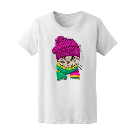 Cat With Colorful Scarf And Hat Tee Women's -Image by Shutterstock