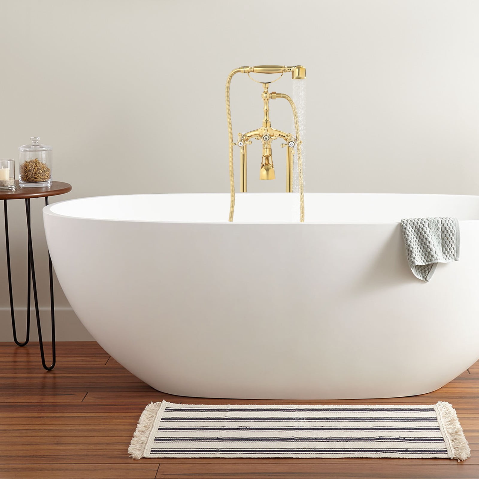 ToppiJoy Freestanding Bathtub Faucet, Tub Filler with Handheld Shower (Gold)
