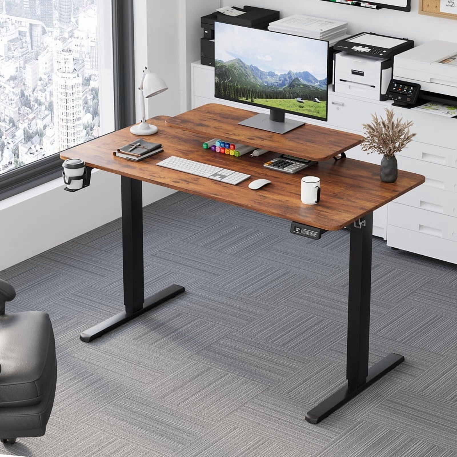 Homall 47" Wide Electric Height Adjustable Standing Desk with Monitor Stand Lifting Range 28~46" Stand Up Office Desk for Home Office,Brown