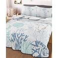 thumbnail image 3 of Quilts Twin XL Size, Coastal Soft Comforter Bedding Set for Bed, Turquoise Blue Turtle Starfish Coral Jellyfish Lightweight Quilted Bedspread with Pillow Cover(2 Pieces) for All Season, 68x98 Inch, 3 of 6