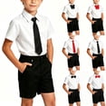 thumbnail image 7 of Purcolt Boys 3 Piece Formal Matching Set Dressy Casual Short Sleeve Point Collar Shirt Black Pocket Dress Shorts with Necktie or Bow Tie for 2-15Years, 7 of 7