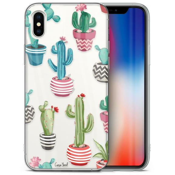 Case Yard iPhone-XS-Max Case Clear Soft & Flexible TPU Ultra Low Profile Slim Fit Thin Shockproof Transparent Bumper Protective Cover Drop Protective Cell Phone Cases (Cute Cactus)