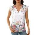 thumbnail image 1 of Encaje de Verano Tops para las Mujeres Impresa Camisa Manga Corta Cuello en V Top / Camisa, Poliéster, 1 of 5