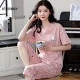 thumbnail image 5 of Summer Capris Plaid Women Sleep Lounge Pajama Short-Sleeved Pajama Sets Cartoon Pyjamas Polyester Sleepwear 3XL 5XL Home Fashion, 5 of 6