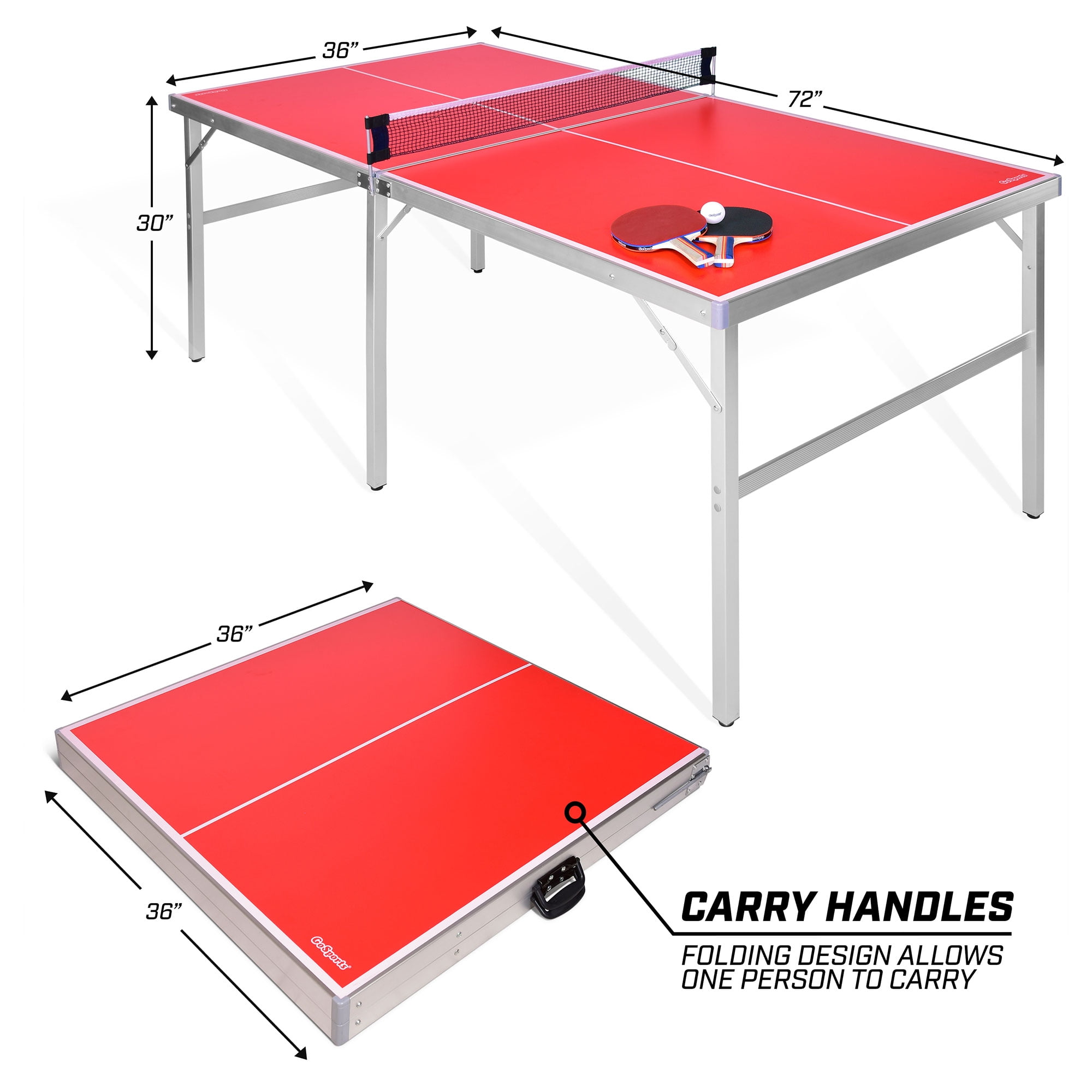 GoSports 6 ft x 3 ft Mid-size Table Tennis Game Set - Indoor / Outdoor Portable Table Tennis Table Game with Net, 2 Table Tennis Paddles and 4 Balls