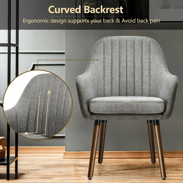 Gymax Set of 2 Accent Chairs Fabric Upholstered Armchairs w Wooden Legs Gray Walmart