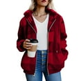 thumbnail image 2 of AKOEE Fluffy Winter Coats for Women with Hood Oversized Faux-fur Plaid Jacket Pocketed Long Sleeve Plush Outwear (S, Red), 2 of 7