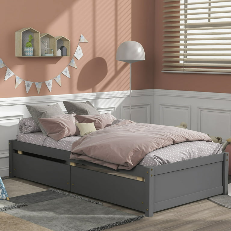 clumsy Career Prompt Platform Bed Frame with Storage Drawers, Kids Twin Size Bed Frame No Box  Spring Needed, Solid Wood Platform Beds with Two Drawers, Modern Single Bed  Bedroom Furniture, Gray, J1174 - Walmart.com