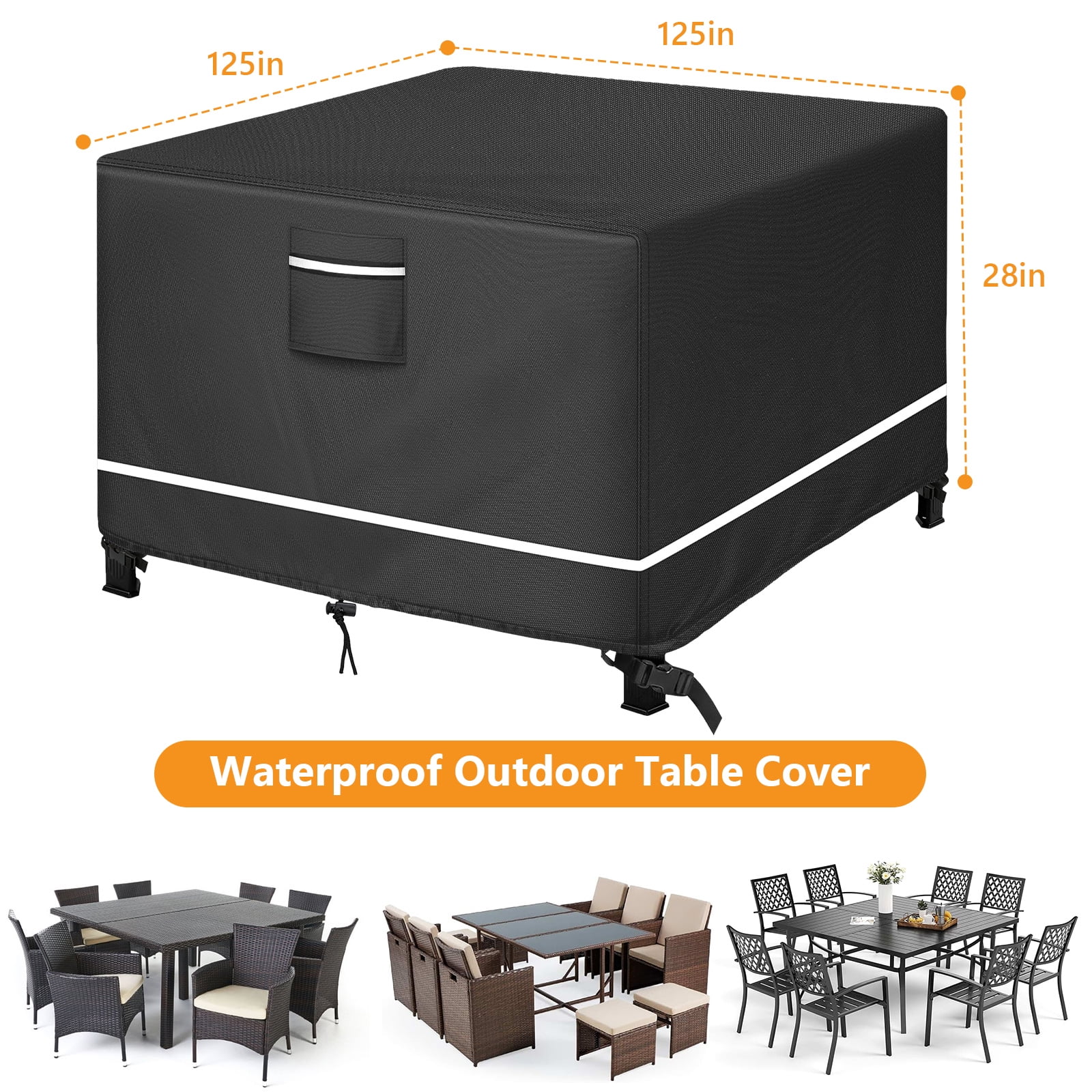 Patio Furniture Covers Waterproof, Heavy Duty  Outdoor Furniture Covers for Outside Sectional Table Set,Tear Resistance and Anti-UV, Black with White Border
