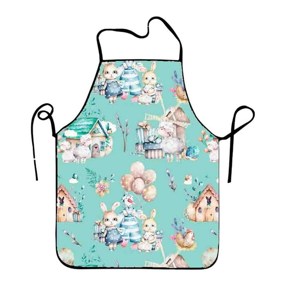 LKWLPD Easter Aprons for Women Happy Easter Aprons Chef Cooking Aprons Bunny Egg Flower Prints Adjustable Washable Aprons Colorful Collection Kitchen for Spring Dinner Baking,C