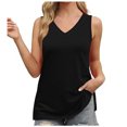 thumbnail image 2 of Tank Tops for Women Plus Size under $5 Sleeveless V-neck Slim Fitted Solid Color Hem Split Casual Tank Black 2XL, 2 of 6
