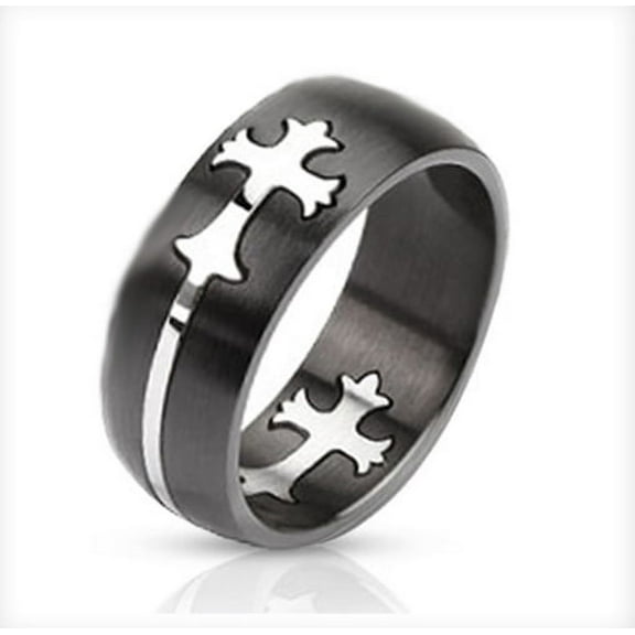 8mm Dome Cut Out Celtic Cross Two Tone Band Ring Stainless Steel (SIZE: 9)