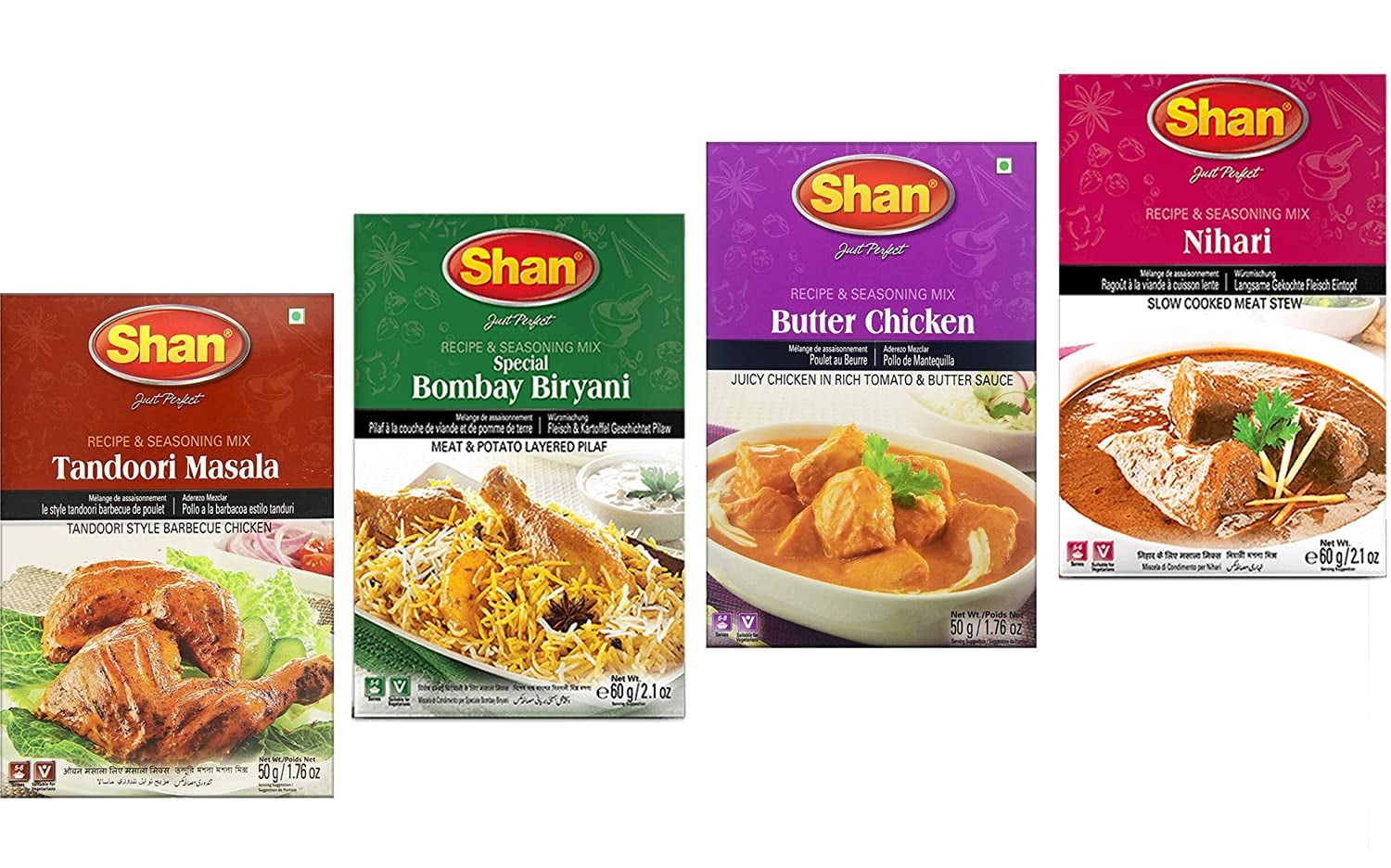 Shan Spices Variety Combo Tandoori, Butter Chicken, Bombay Biryani and