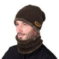 thumbnail image 2 of Morttic 3 in 1 Winter Hat Scarf Gloves Set for Men and Women Warm Beanie Hat Fleece Knit Skull Cap Mittens Circle Scarves Touchscreen Gloves (Coffee), 2 of 13