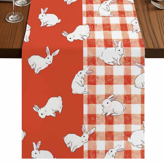 Table Runners 72 Inches Long Dress Scarves, Japanese Rabbits Farmhouse Kitchen/Dining Table Runner, Coffee Tablerunners, Vintage Orange Red Plaid Farmhouse 18x72 Inch