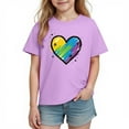 thumbnail image 2 of Girls Heart Print T-Shirt | Kids Valentine's Day Short Sleeve Cotton Top | Rainbow Graphic Tee for Kids Casual Purple,Size 9 T, 2 of 9