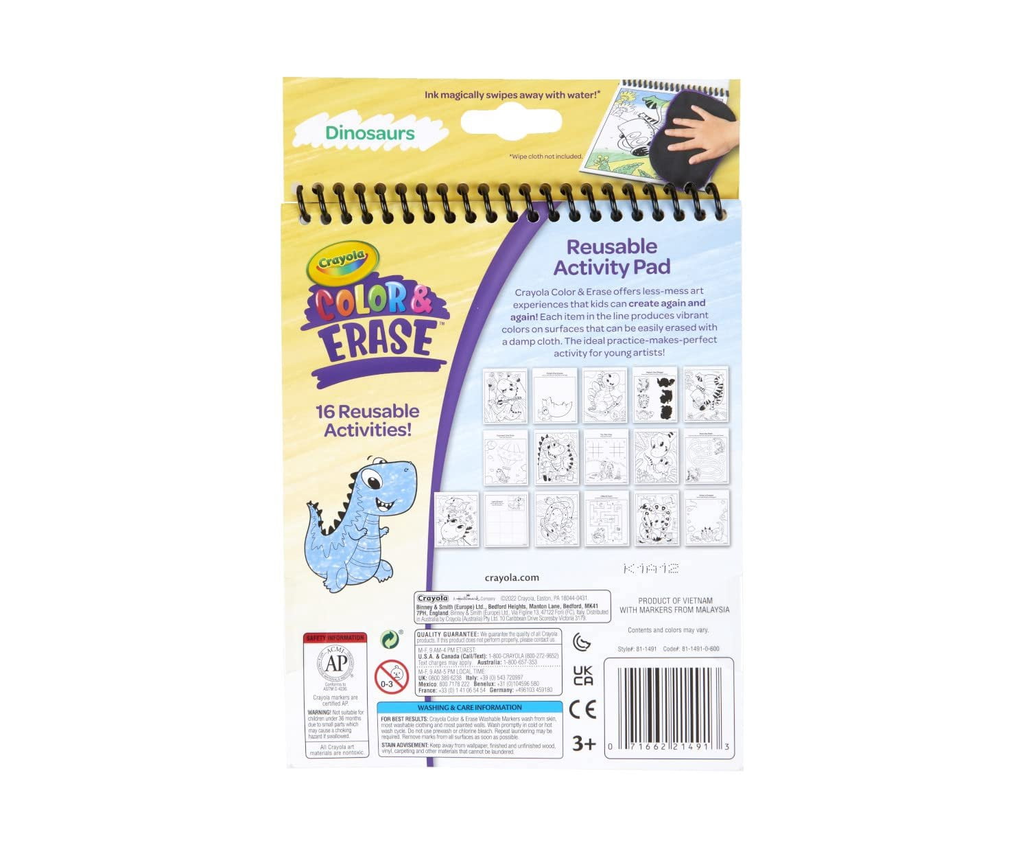 (3 pack) Crayola Color and Erase Reusable Activity Pad, Dinosaurs, Toddler Craft, Dino Gifts, Ages 3, 4, 5, 6