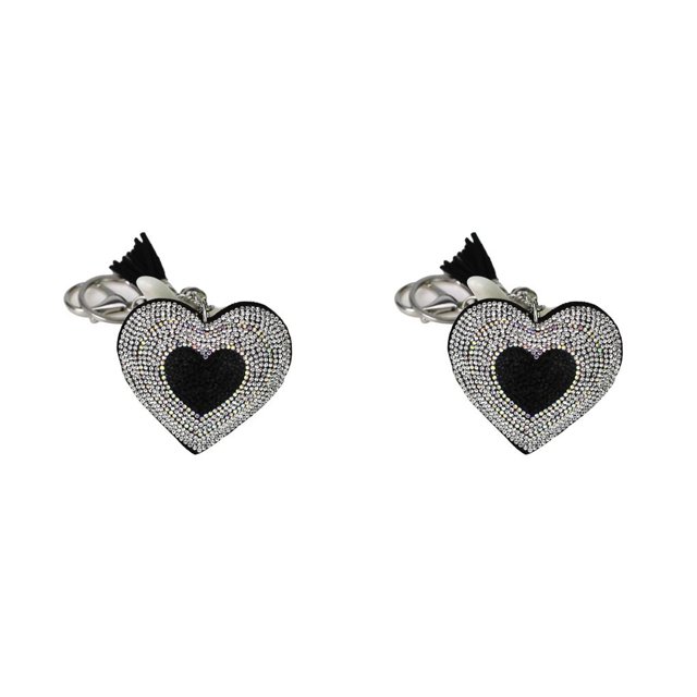 QualitChoice Porte-Clés Pompon Porte-Clés en Daim de Jour de la Saint-Valentin Multicolore Porte-Clés Polyvalent Sac Décor Coeur Porte-Clés Noir/blanc 2Set