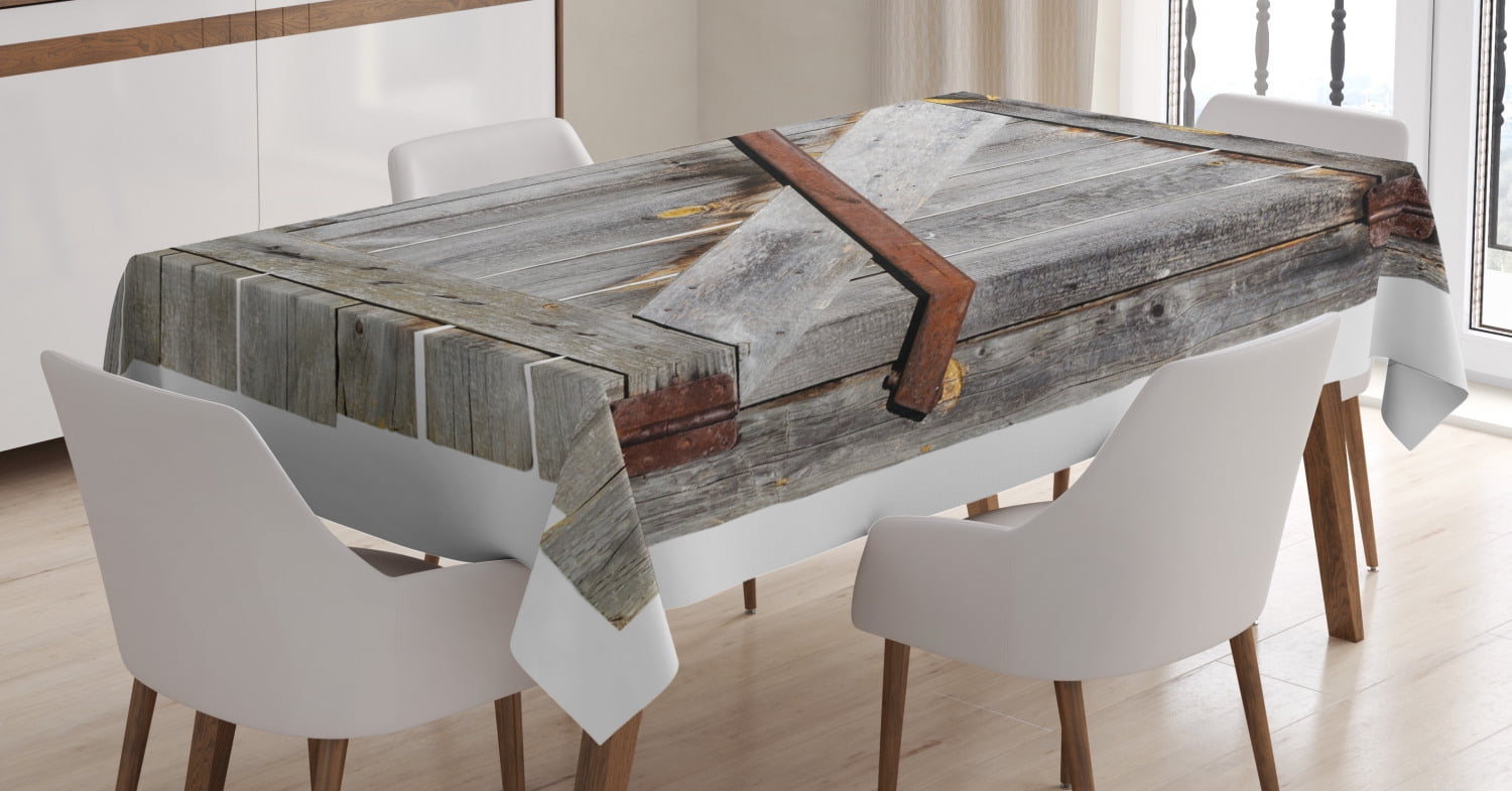 Rustic Tablecloth, Aged Wood Barn Door with Rusty Crossed Locks