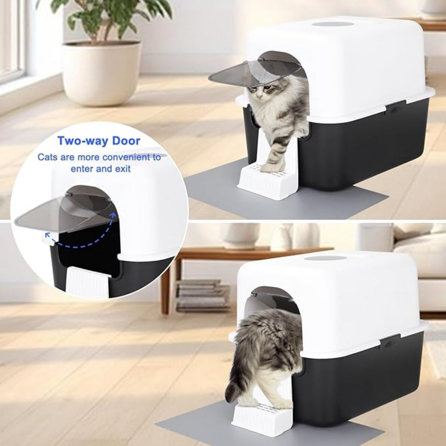 Cat Litter Box with Lid, Fully Enclosed Splash-Proof and Leak-Proof Urine High Edge and Odorless Cat Litter Box, Easy to Installation and Clean (Black with Pedal(S))
