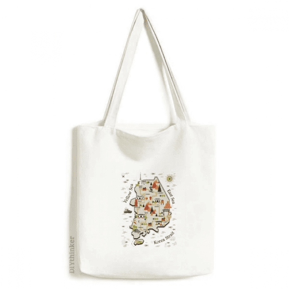 South Korea Landmarks Travel Map Tote Canvas Bag Shopping Satchel Casual Handbag