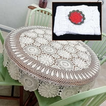 52inch Cotton Round Hand Crochet Tablecloth Ecru Vintage Lace Table Cloth Floral Doily White for Tables, Sofas, Refrigerators, Closets