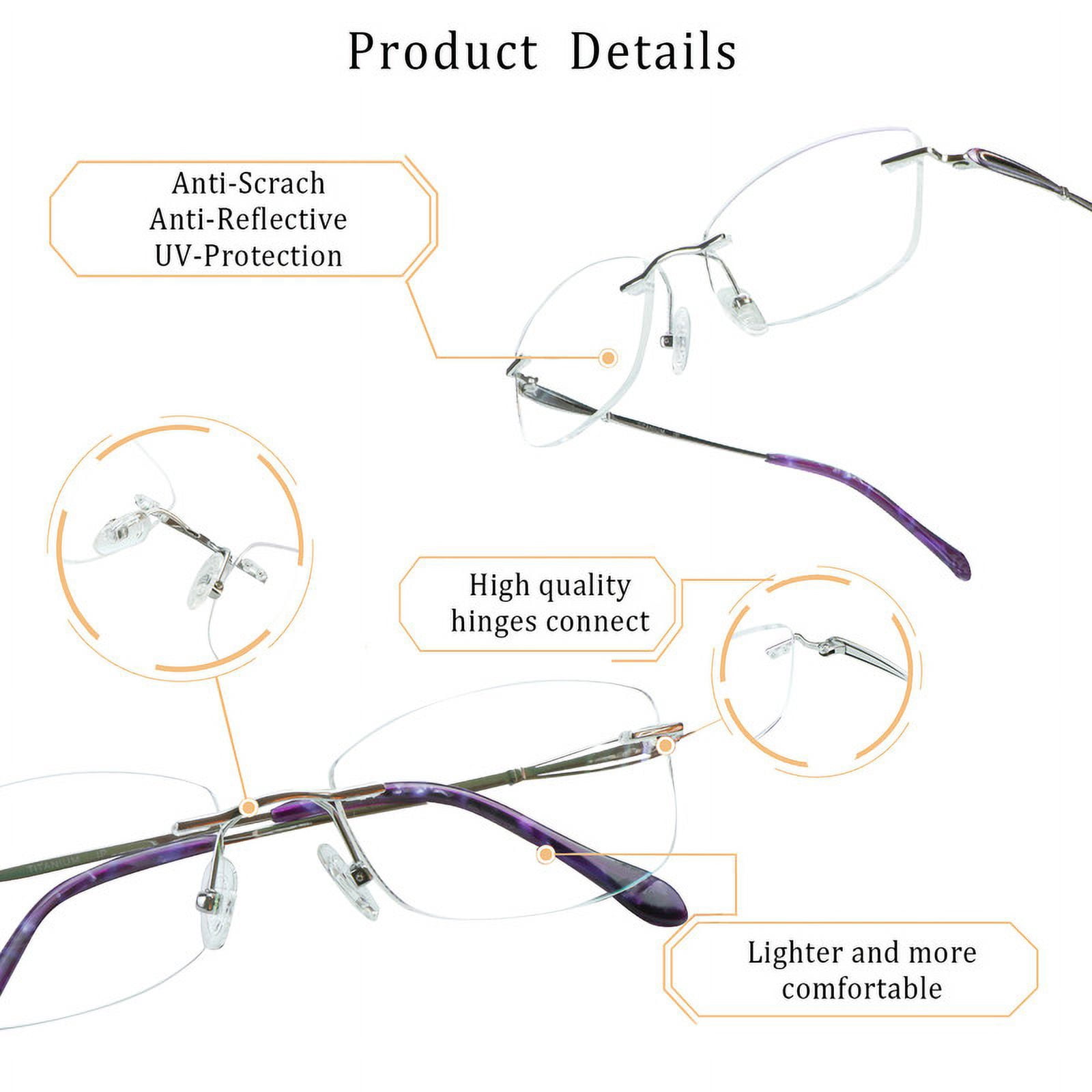 LifeArt Pure Titanium Frame Glasses/Blue Light Blocking Reading Glasses, Reduce Eyestrain, Stylish for Women(Purple,+3.50 Magnification)