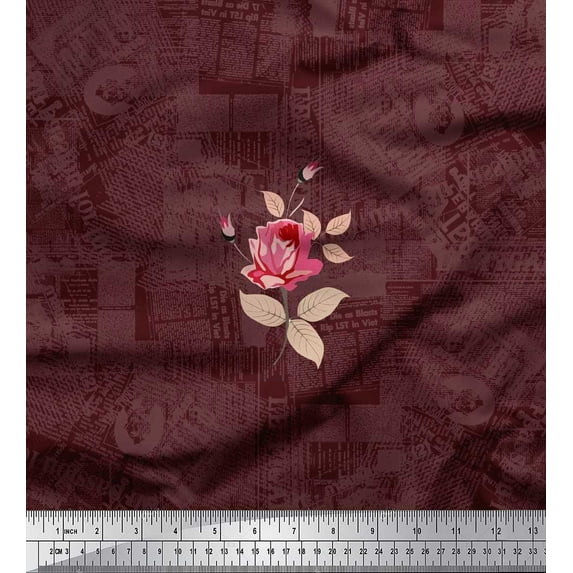 Soimoi Cotton Duck Fabric Texture,Leaves & Rose Flower Print Sewing Fabric Yard 56 Inch Wide