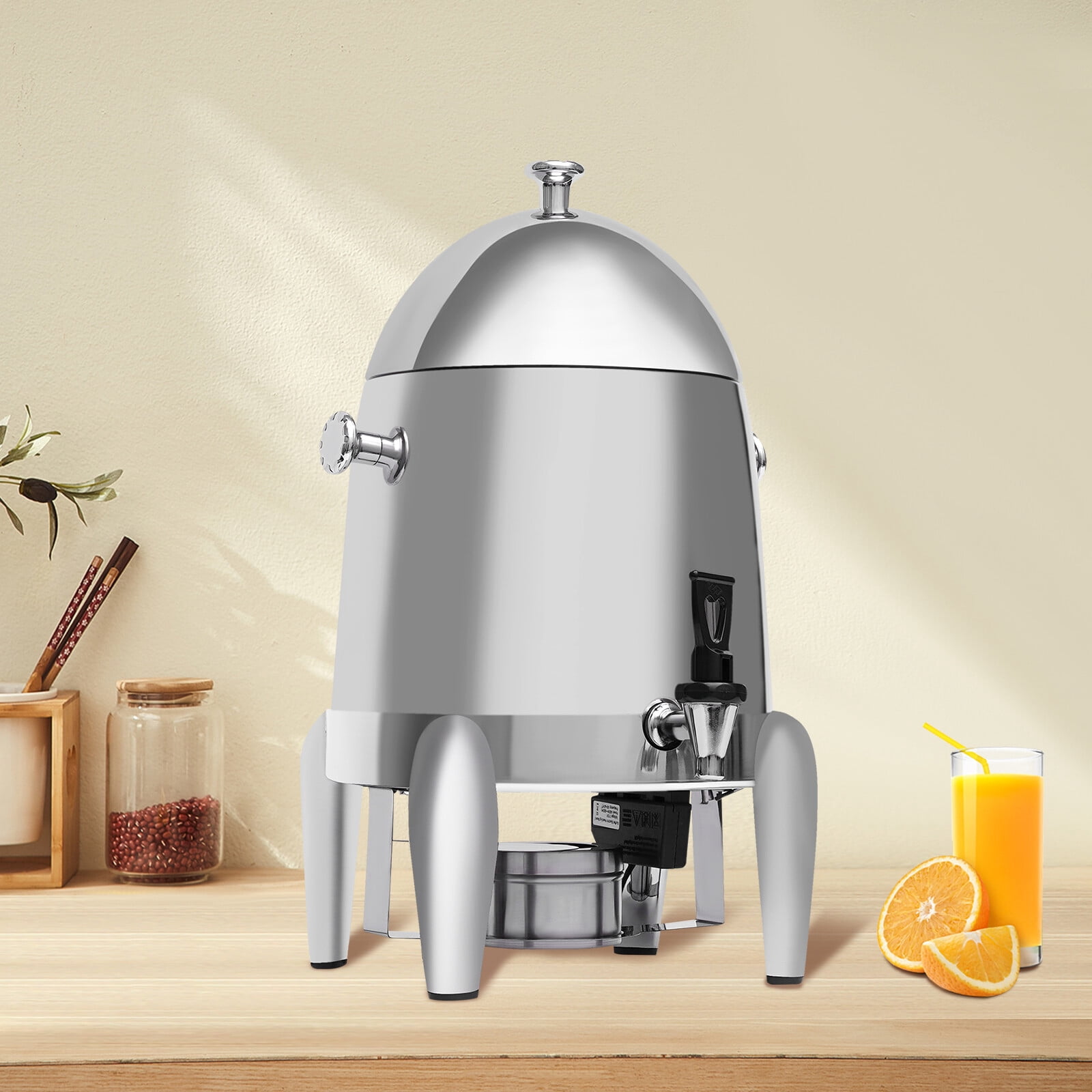 12L Hot Beverage Dispenser, Commercial Stainless Steel Hot Water Dispenser, Electric Heating & Alcohol Burner Ready, Easy Carry Handle, for Buffet Wedding