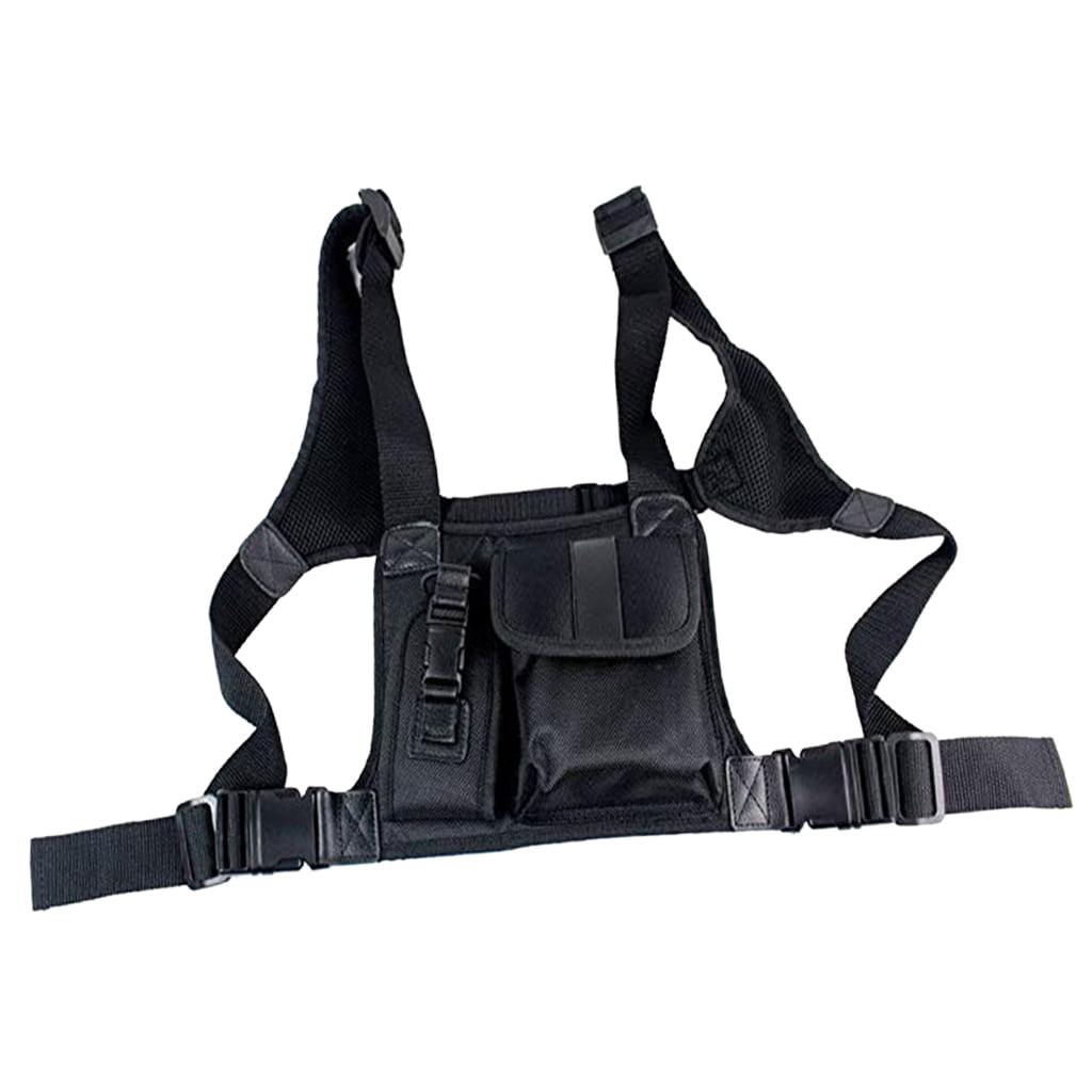 Universal Black Walkie Talkie Radio Holder Vest Chest Harness Holster Carry Bags 