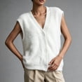 thumbnail image 4 of Womens Solid Fuzzy Knit Vest V Neck Button Front Sleeveless Cardigan Loose Fit Knitted Waistcoat Casual Layering Sweater Vest White S, 4 of 4