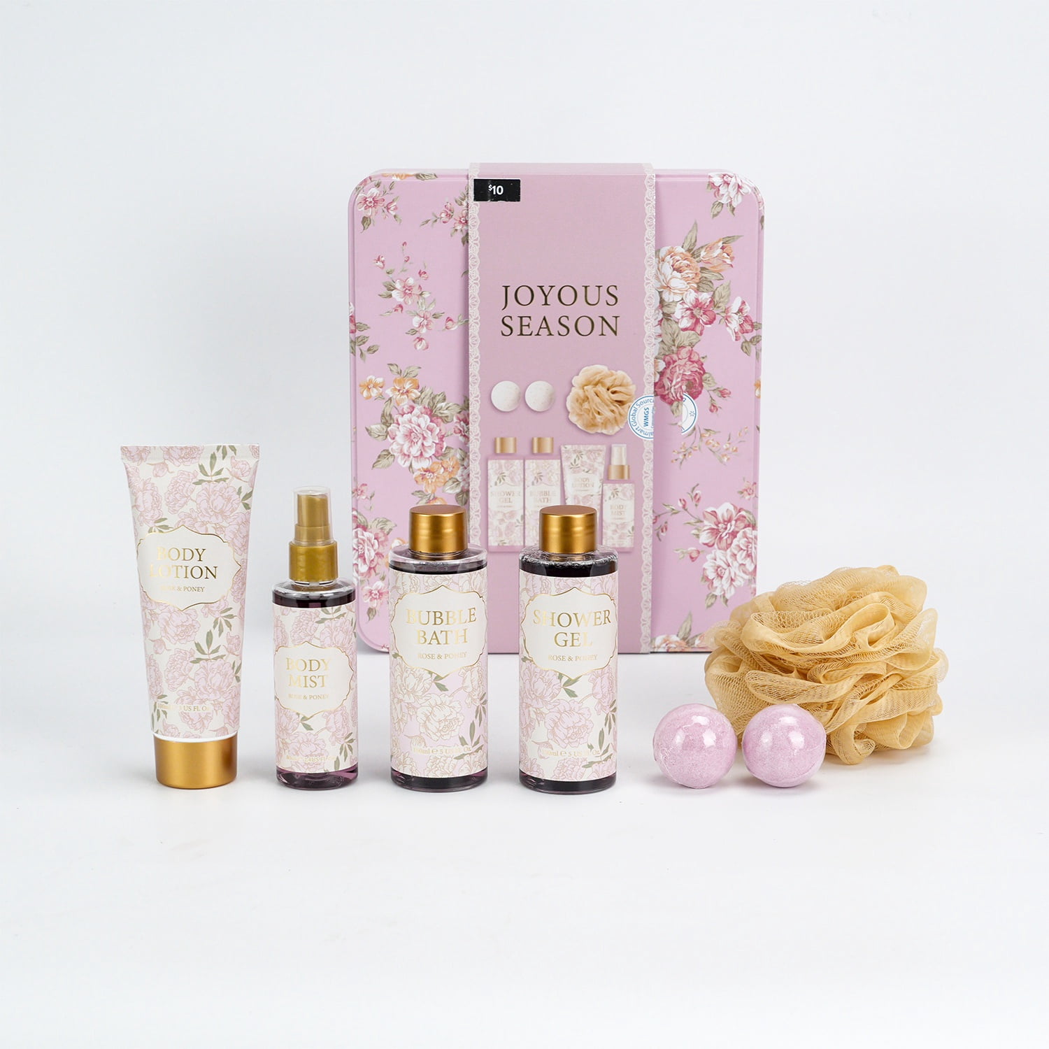 Bath Set, Rose and Peony Scent, 8 Pieces