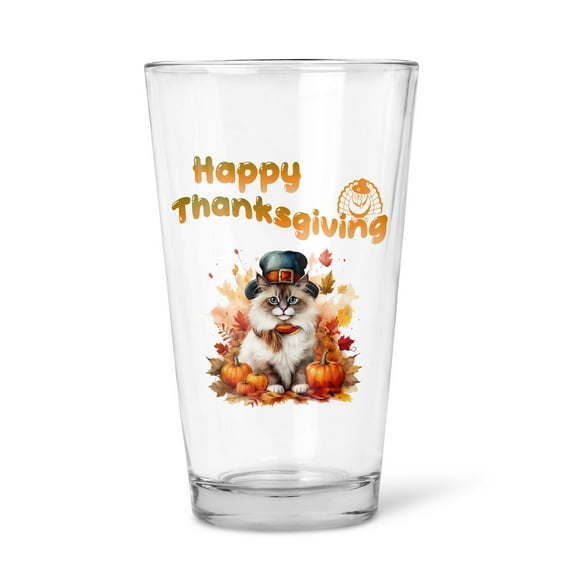 Happy Thanksgiving Ragdoll Welcome Thankful Fall Autumn Pumpkin 16oz Pint Beer Glass Mug Cat Lover Kitten Owner Gifts Idea Beer Glasses Cup - 02021