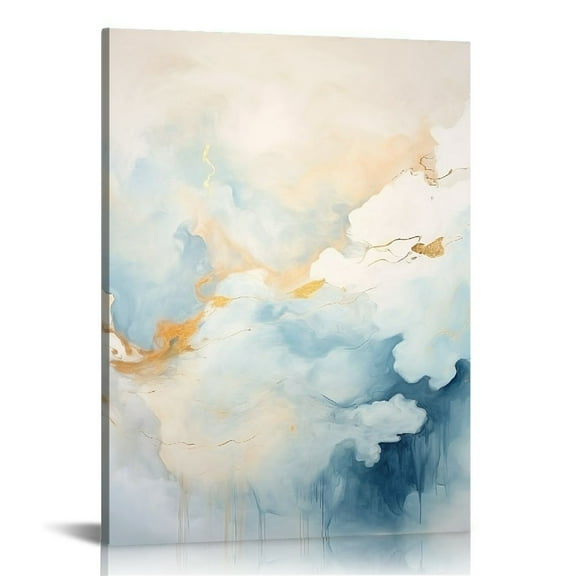JRXY Bathroom Wall Art Abstract Canvas Art Print Framed Modern Blue Ocean Picture Small Coastal Sunset & Sunrise Artwork for Sea Lake Themed Home Bedroom Décor 12x16 in