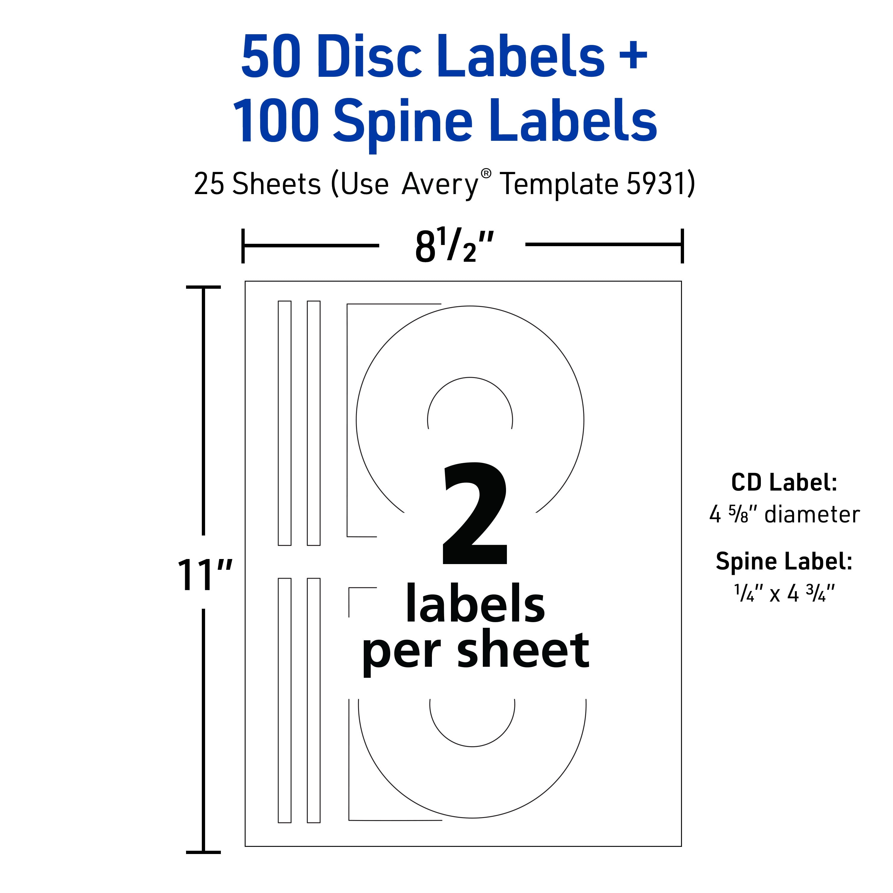 Avery CD Labels, Removable, 50 CD Labels & 100 Spine Labels (5931)