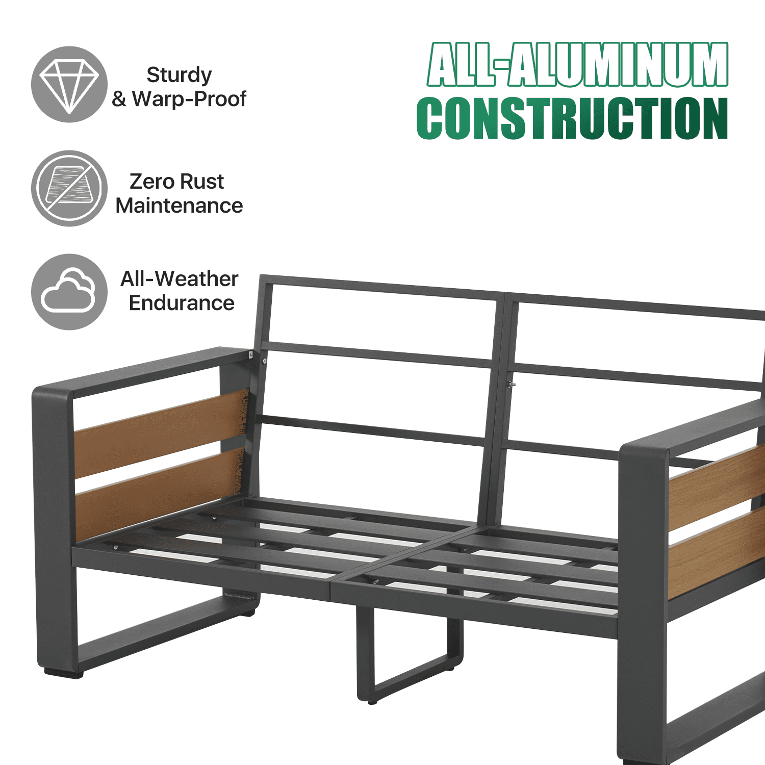 Clouddwell 4-Seats Aluminum Patio Furniture Set, Outdoor Metal Sofa Conversation Set with Coffee Table for Pool Garden Porch Backyard, Dark Gray