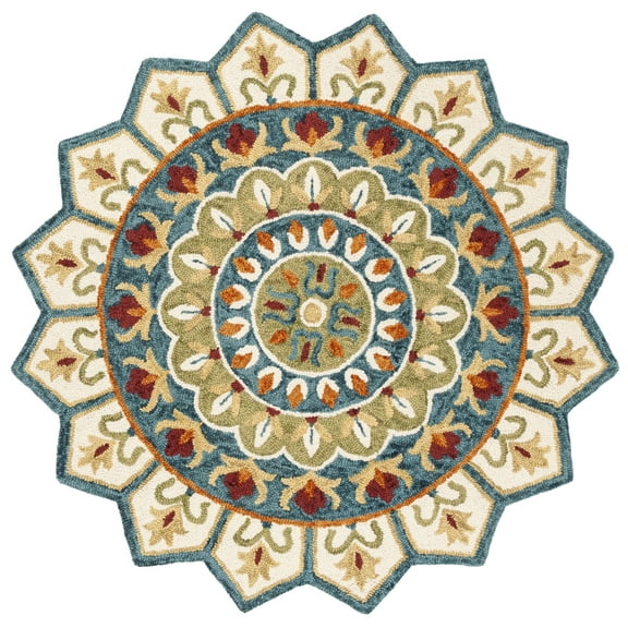 SAFAVIEH Novelty Kiersten Floral Area Rug, Ivory/Blue, 7' x 7' Round
